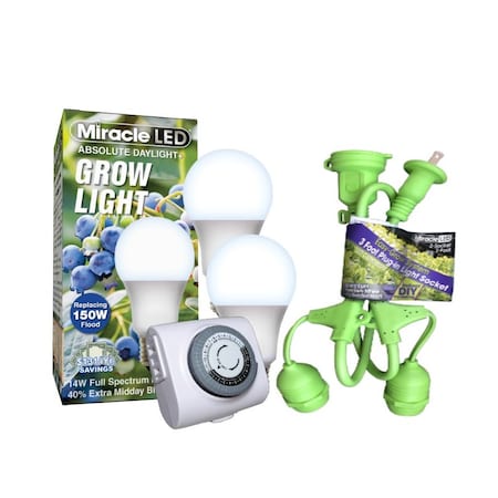 Miracle Led Blue Spectrum Two Socket Absolute Daylight PLUS Light Fixture, Timer, 2PK 802991